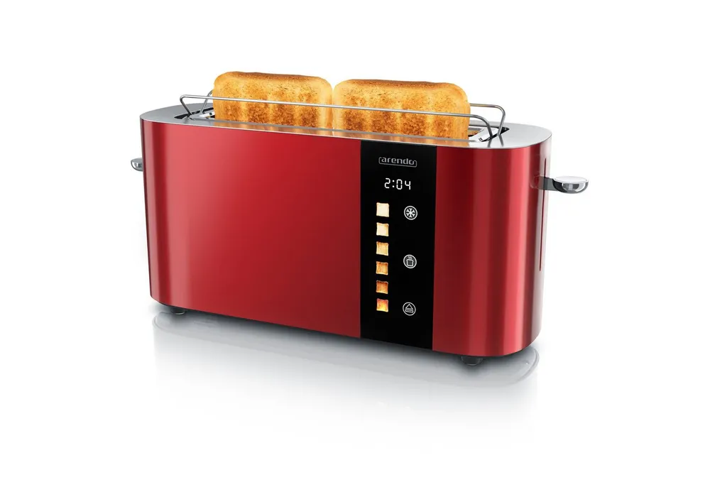 Arendo Toaster 2-Scheiben Edelstahl Langschlitz, Touch, Restzeit Bräunungsgradanzeige, 1 langer Schlitz, für 2 Scheiben, 1000 W, Brötchenaufsatz, Wärmeisoliert, Toast-Symbole für Bräunungsgradauswahl