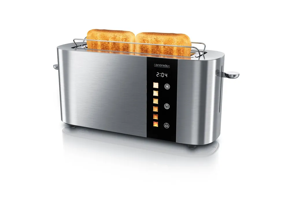 Arendo Toaster 2-Scheiben Edelstahl Langschlitz, Touch, Restzeit Bräunungsgradanzeige, 1 langer Schlitz, für 2 Scheiben, 1000 W, Brötchenaufsatz, Wärmeisoliert, Toast-Symbole für Bräunungsgradauswahl