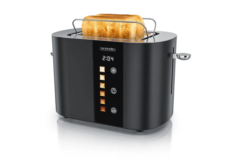 Arendo Toaster 2-Scheiben Kurzschlitz Edelstahl, Touch, Restzeit Bräunungsgradanzeige, 2 Schlitze, für 2 Scheiben, 800 W, Brötchenaufsatz, Wärmeisoliert, Toast-Symbole für Bräunungsgradauswahl