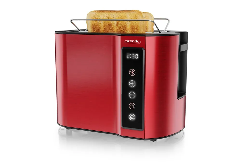 Arendo Toaster 2-Scheiben, Wärmeisoliertes Doppelwandgehäuse, Display Restzeitanzeige, 2 kurze Schlitze, für 2 Scheiben, 800 W, Kurzschlitz, Brötchenaufsatz, 7 Bräunungsgrade, Touchpanel