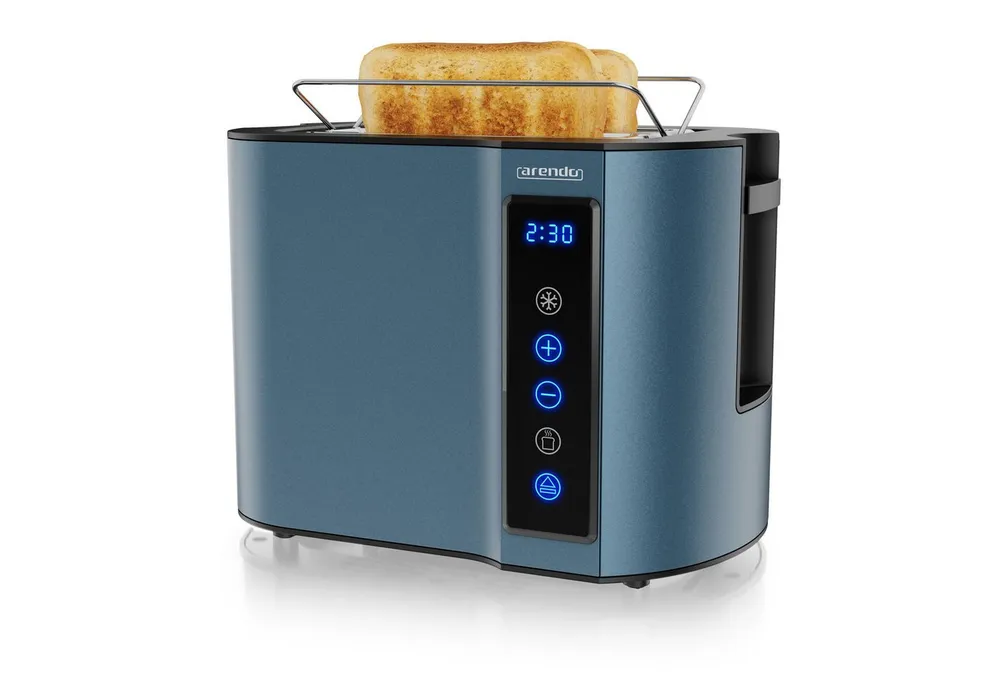 Arendo Toaster 2-Scheiben, Wärmeisoliertes Doppelwandgehäuse, Display Restzeitanzeige, 2 kurze Schlitze, für 2 Scheiben, 800 W, Kurzschlitz, Brötchenaufsatz, 7 Bräunungsgrade, Touchpanel