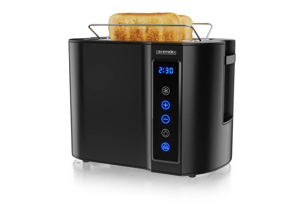 Arendo Toaster 2-Scheiben, Wärmeisoliertes Doppelwandgehäuse, Display Restzeitanzeige, 2 kurze Schlitze, für 2 Scheiben, 800 W, Kurzschlitz, Brötchenaufsatz, 7 Bräunungsgrade, Touchpanel