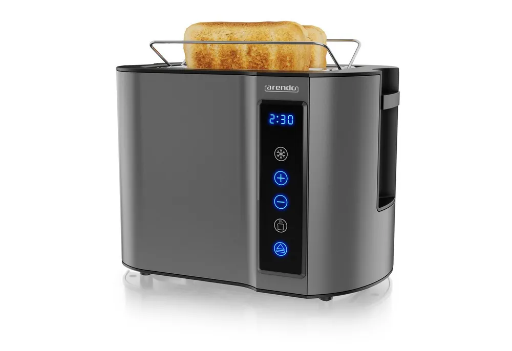 Arendo Toaster 2-Scheiben, Wärmeisoliertes Doppelwandgehäuse, Display Restzeitanzeige, 2 kurze Schlitze, für 2 Scheiben, 800 W, Kurzschlitz, Brötchenaufsatz, 7 Bräunungsgrade, Touchpanel
