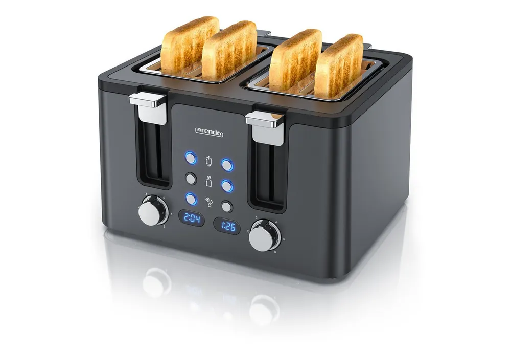 Arendo Toaster 4-Scheiben, Edelstahl, Brötchenaufsatz, Restzeitanzeige, Cool Grey, 4 kurze Schlitze, für 4 Scheiben, 1750 W, Doppelwandgehäuse, Defrost Funktion, Krümelschublade, 6 Bräunungsgrade