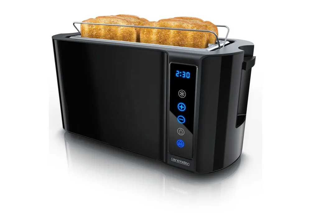 Arendo Toaster 4-Scheiben, Wärmeisoliertes Doppelwandgehäuse, Display Restzeitanzeige, 2 lange Schlitze, für 4 Scheiben, 1500 W, Langschlitz, Brötchenaufsatz, Brotscheibenzentrierung, Touchpanel