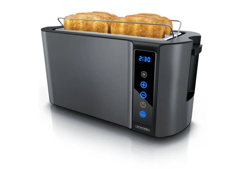 Arendo Toaster 4-Scheiben, Wärmeisoliertes Doppelwandgehäuse, Display Restzeitanzeige, 2 lange Schlitze, für 4 Scheiben, 1500 W, Langschlitz, Brötchenaufsatz, Brotscheibenzentrierung, Touchpanel