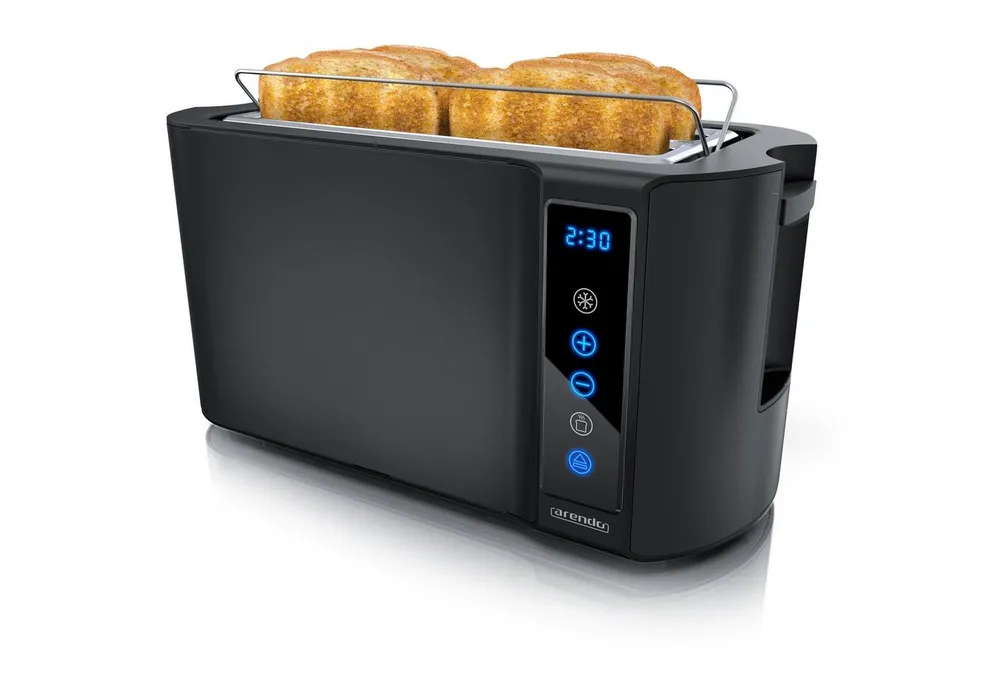 Arendo Toaster 4-Scheiben, Wärmeisoliertes Doppelwandgehäuse, Display Restzeitanzeige, 2 lange Schlitze, für 4 Scheiben, 1500 W, Langschlitz, Brötchenaufsatz, Brotscheibenzentrierung, Touchpanel