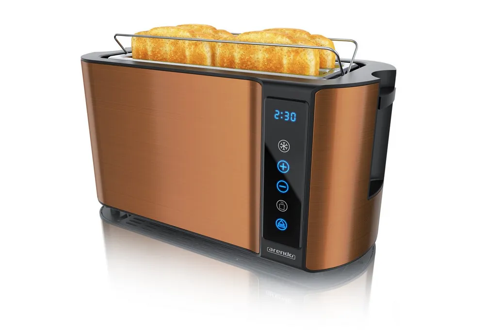 Arendo Toaster 4-Scheiben, Wärmeisoliertes Doppelwandgehäuse, Display Restzeitanzeige, 2 lange Schlitze, für 4 Scheiben, 1500 W, Langschlitz, Brötchenaufsatz, Brotscheibenzentrierung, Touchpanel