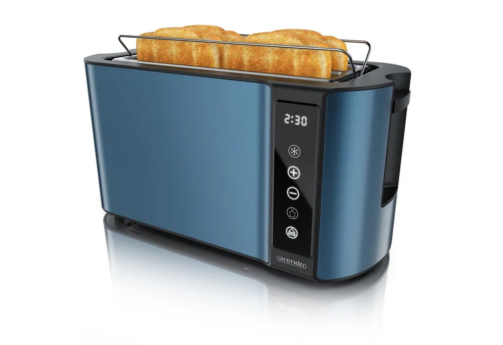 Arendo Toaster 4-Scheiben, Wärmeisoliertes Doppelwandgehäuse, Display Restzeitanzeige, 2 lange Schlitze, für 4 Scheiben, 1500 W, Langschlitz, Brötchenaufsatz, Brotscheibenzentrierung, Touchpanel