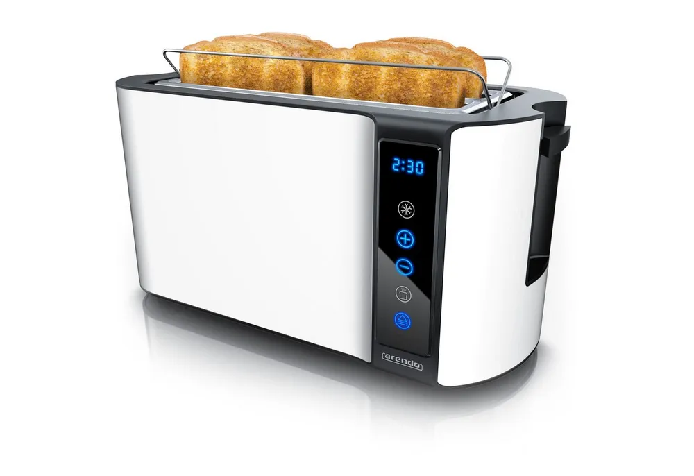 Arendo Toaster 4-Scheiben, Wärmeisoliertes Doppelwandgehäuse, Display Restzeitanzeige, 2 lange Schlitze, für 4 Scheiben, 1500 W, Langschlitz, Brötchenaufsatz, Brotscheibenzentrierung, Touchpanel