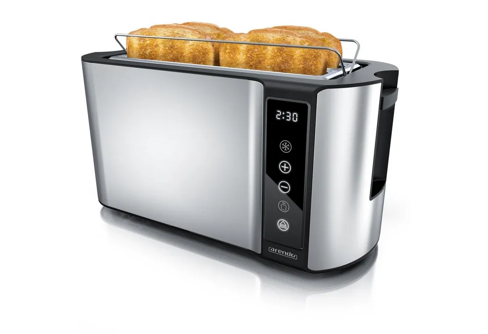 Arendo Toaster 4-Scheiben, Wärmeisoliertes Doppelwandgehäuse, Display Restzeitanzeige, 2 lange Schlitze, für 4 Scheiben, 1500 W, Langschlitz, Brötchenaufsatz, Brotscheibenzentrierung, Touchpanel