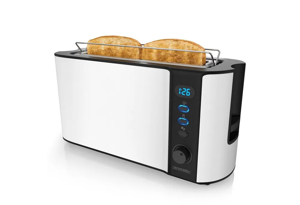 Arendo Toaster Display mit Restzeitanzeige, Edelstahl, Langschlitz, Brötchenaufsatz, 1 langer Schlitz, für 2 Scheiben, 1000 W, Defrost Funktion, Wärmeisolierendes Gehäuse, Krümelschublade