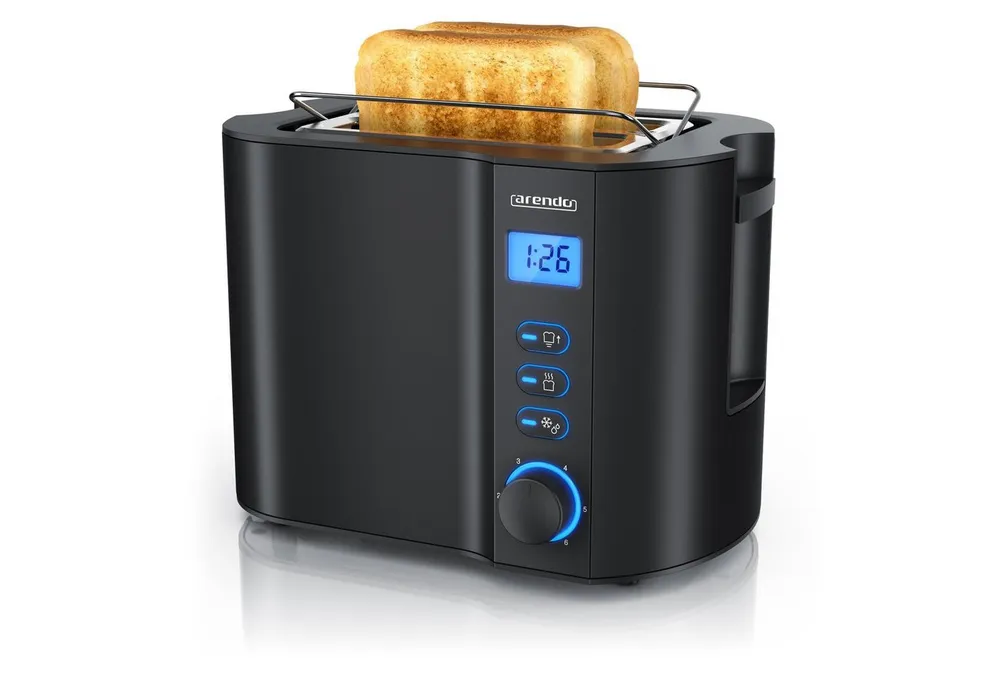 Arendo Toaster Edelstahl, 2 Scheiben Kurz, Kurzschlitz, Display, Restzeitanzeige, 2 kurze Schlitze, für 2 Scheiben, 800 W, Integrierter Brötchenaufsatz, Doppelwandgehäuse Wärmeisoliert