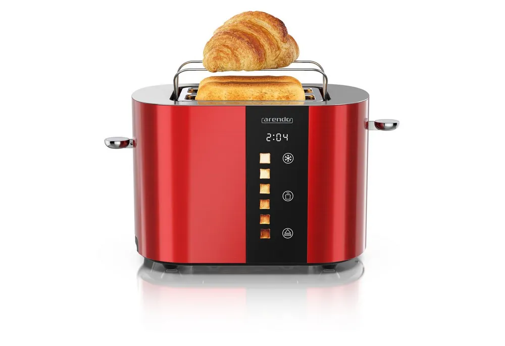 Arendo Toaster Edelstahl, Kurzschlitz, Touch Display, Restzeit & Bräunungsgradanzeige, 2 Schlitze, für 2 Scheiben, 800 W, Brötchenaufsatz, Wärmeisoliert, Toast-Symbole für Bräunungsgradauswahl