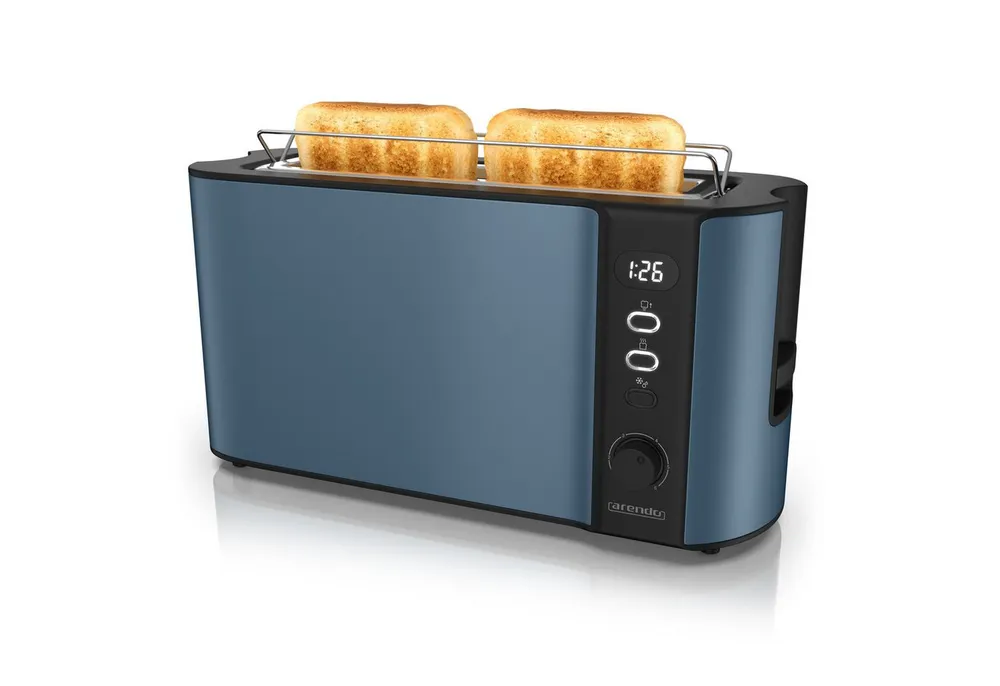 Arendo Toaster Edelstahl, Langschlitz, Display mit Restzeitanzeige, Brötchenaufsatz, 1 langer Schlitz, für 2 Scheiben, 1000 W, Defrost Funktion, Wärmeisolierendes Gehäuse, Krümelschublade