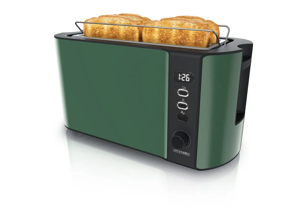 Arendo Toaster Edelstahl, Langschlitz, Display mit Restzeitanzeige, Krümelschublade, 2 lange Schlitze, für 4 Scheiben, 1500 W, Defrost Funktion, Wärmeisolierendes Gehäuse, mit Brötchenaufsatz