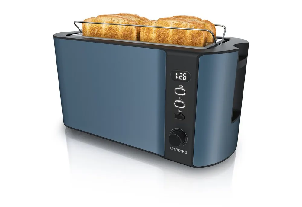 Arendo Toaster Edelstahl, Langschlitz, Display mit Restzeitanzeige, Krümelschublade, 2 lange Schlitze, für 4 Scheiben, 1500 W, Defrost Funktion, Wärmeisolierendes Gehäuse, mit Brötchenaufsatz