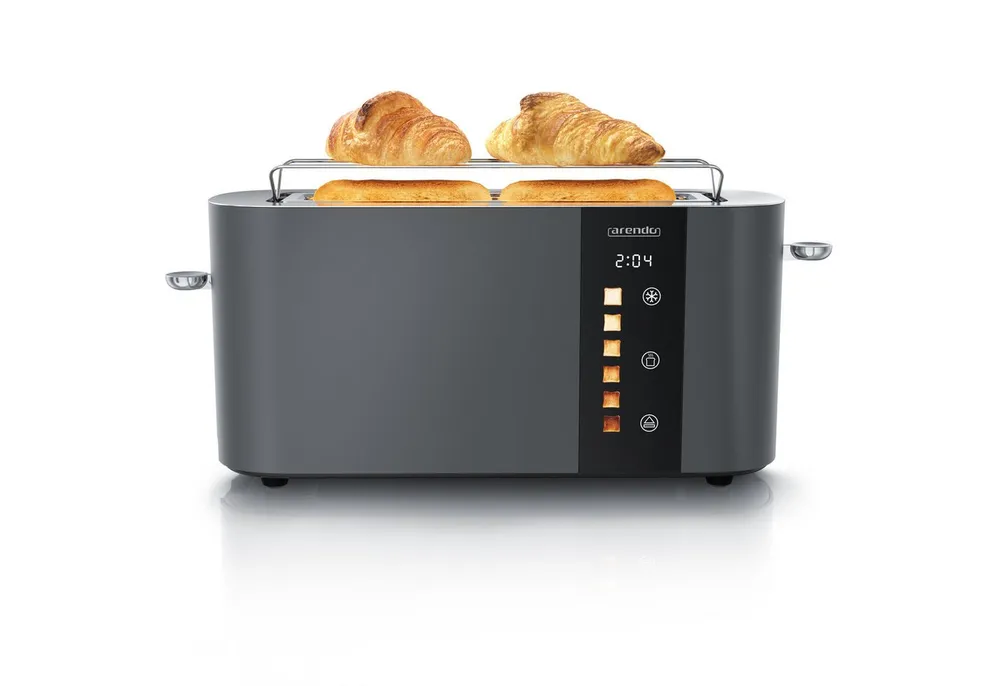 Arendo Toaster Edelstahl, Langschlitz, Touch Display, Restzeit & Bräunungsgradanzeige, 1 langer Schlitz, für 2 Scheiben, 1000 W, Brötchenaufsatz, Wärmeisoliert, Toast-Symbole für Bräunungsgradauswahl