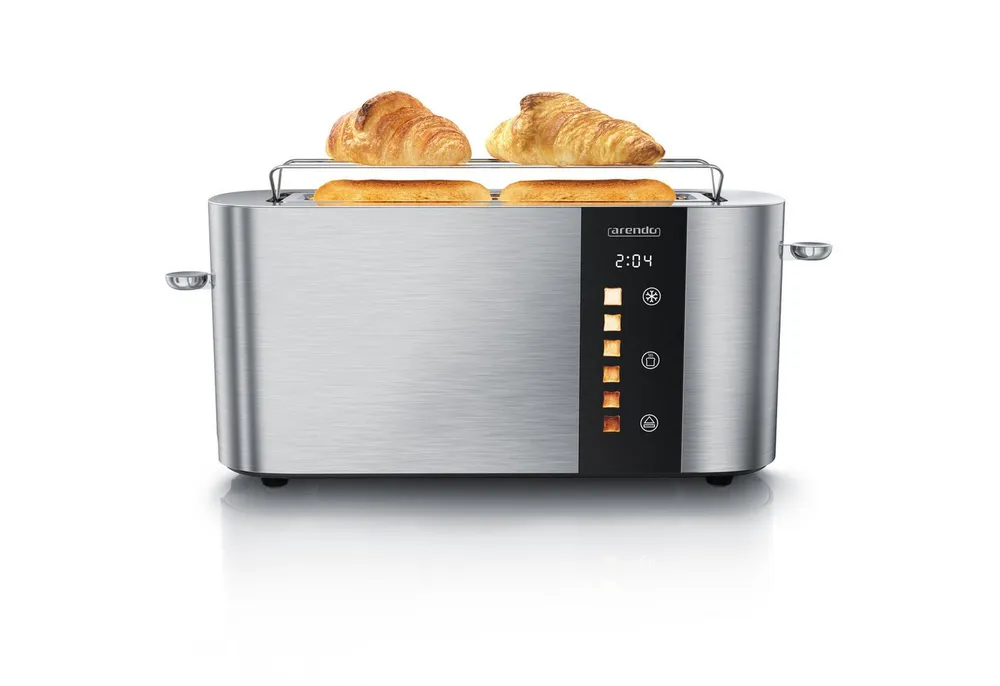 Arendo Toaster Edelstahl, Langschlitz, Touch Display, Restzeit & Bräunungsgradanzeige, 1 langer Schlitz, für 2 Scheiben, 1000 W, Brötchenaufsatz, Wärmeisoliert, Toast-Symbole für Bräunungsgradauswahl