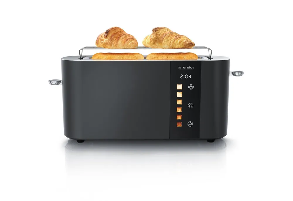 Arendo Toaster Edelstahl, Langschlitz, Touch Display, Restzeit & Bräunungsgradanzeige, 1 langer Schlitz, für 2 Scheiben, 1000 W, Brötchenaufsatz, Wärmeisoliert, Toast-Symbole für Bräunungsgradauswahl
