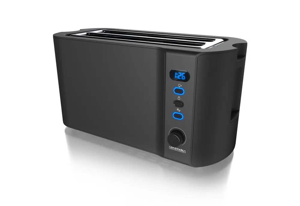 Arendo Toaster Langschlitz, Display mit Restzeitanzeige, Krümelschublade, Edelstahl, 2 lange Schlitze, für 4 Scheiben, Wärmeisolierendes Gehäuse mit Brötchenaufsatz, Defrost Funktion