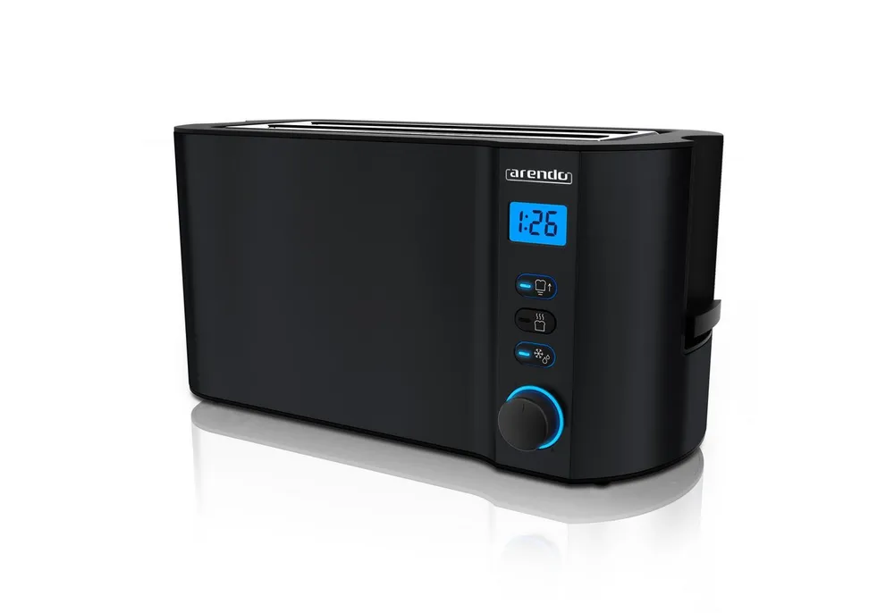 Arendo Toaster Langschlitz, Edelstahl, Display mit Restzeitanzeige, Krümelschublade, 2 lange Schlitze, für 4 Scheiben, 1500 W, Defrost Funktion, Wärmeisolierendes Gehäuse, mit Brötchenaufsatz