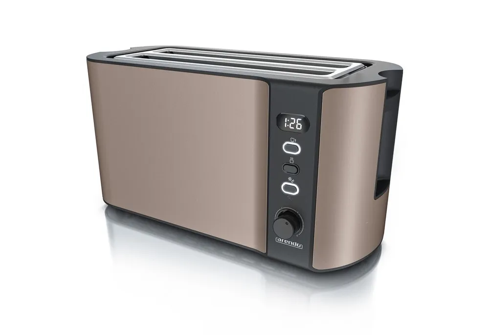 Arendo Toaster Langschlitz, Edelstahl, Display mit Restzeitanzeige, Krümelschublade, 2 lange Schlitze, für 4 Scheiben, 1500 W, Defrost Funktion, Wärmeisolierendes Gehäuse, mit Brötchenaufsatz