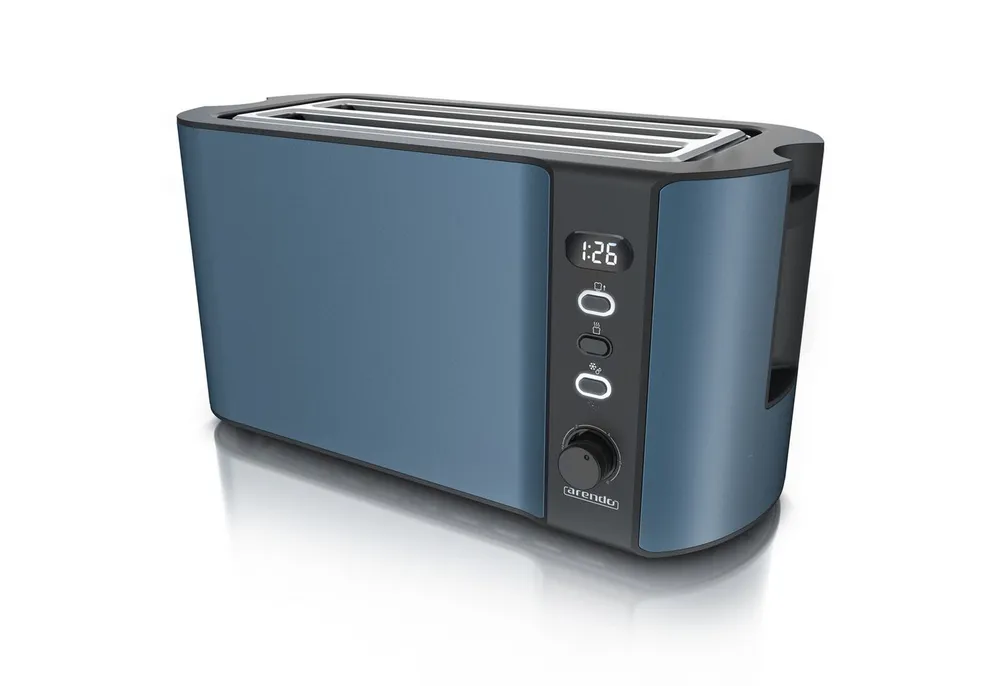 Arendo Toaster Langschlitz, Edelstahl, Display mit Restzeitanzeige, Krümelschublade, 2 lange Schlitze, für 4 Scheiben, 1500 W, Defrost Funktion, Wärmeisolierendes Gehäuse, mit Brötchenaufsatz