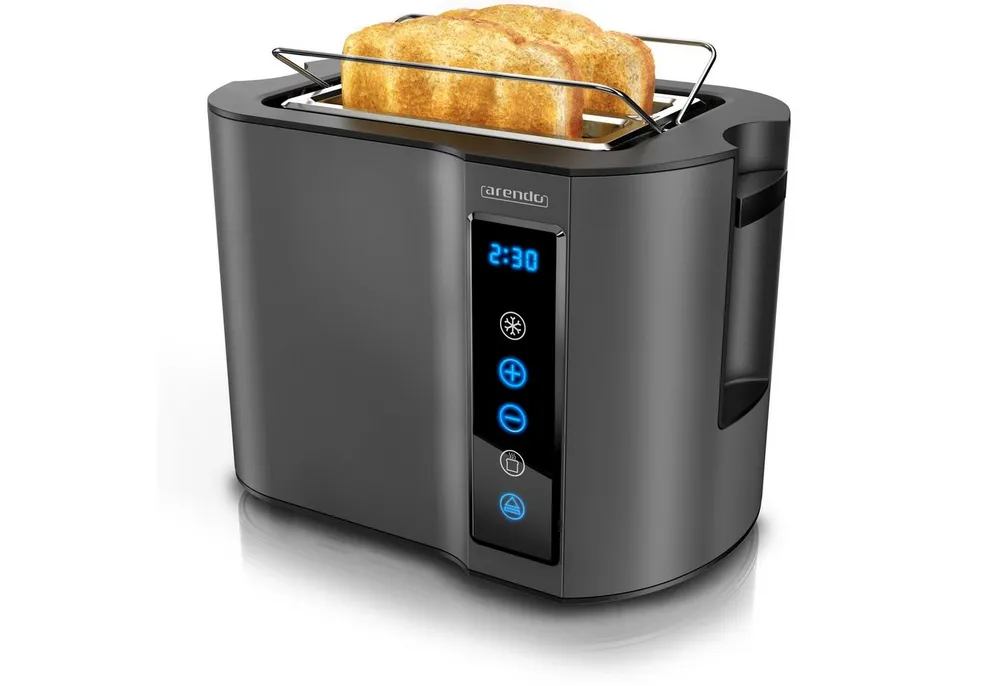 Arendo Toaster Wärmeisoliertes Doppelwandgehäuse, 2-Scheiben, Display Restzeitanzeige, 2 kurze Schlitze, für 2 Scheiben, 800 W, Kurzschlitz, Brötchenaufsatz, 7 Bräunungsgrade, Touchpanel