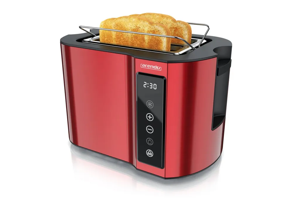 Arendo Toaster Wärmeisoliertes Doppelwandgehäuse, Display mit Restzeitanzeige, 2 kurze Schlitze, für 2 Scheiben, 800 W, Touchpanel, Brötchenaufsatz, 7 Bräunungsgrade, Brotscheibenzentrierung