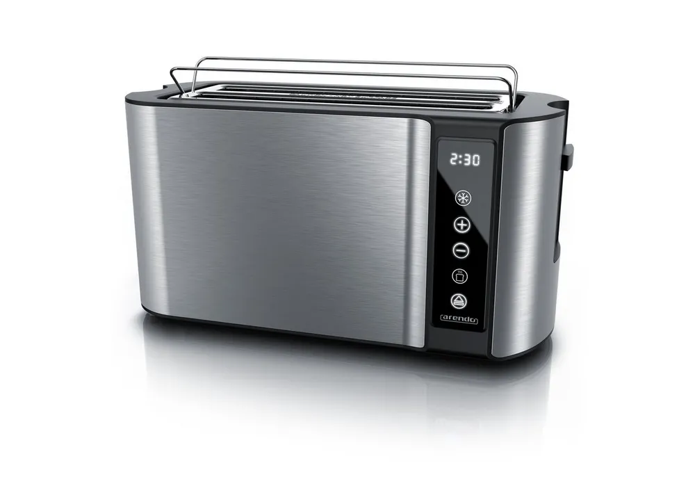 Arendo Toaster Wärmeisoliertes Doppelwandgehäuse, Display mit Restzeitanzeige, 2 lange Schlitze, für 4 Scheiben, 1500 W, Touchpanel, Brötchenaufsatz, 7 Bräunungsgrade, Brotscheibenzentrierung