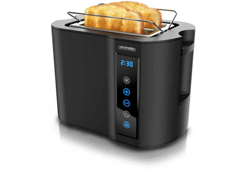 Arendo Toaster Wärmeisoliertes Doppelwandgehäuse, 2-Scheiben, Display Restzeitanzeige, 2 kurze Schlitze, für 2 Scheiben, 800 W, Kurzschlitz, Brötchenaufsatz, 7 Bräunungsgrade, Touchpanel