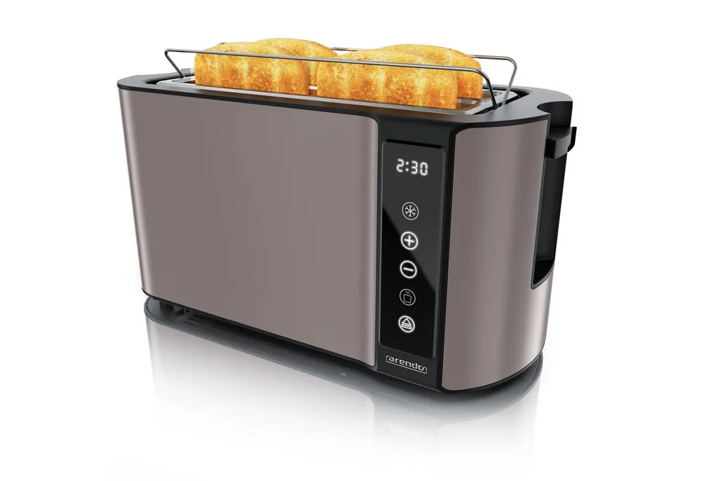 Arendo Toaster Wärmeisoliertes Doppelwandgehäuse, Display mit Restzeitanzeige, 2 lange Schlitze, für 4 Scheiben, 1500 W, Touchpanel, Brötchenaufsatz, 7 Bräunungsgrade, Brotscheibenzentrierung