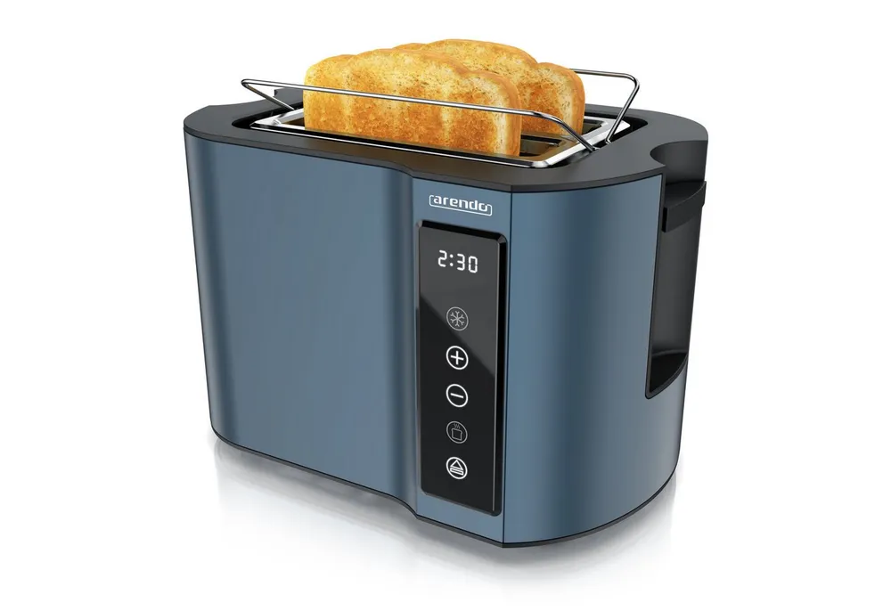 Arendo Toaster Wärmeisoliertes Doppelwandgehäuse, Display mit Restzeitanzeige, 2 kurze Schlitze, für 2 Scheiben, 800 W, Touchpanel, Brötchenaufsatz, 7 Bräunungsgrade, Brotscheibenzentrierung