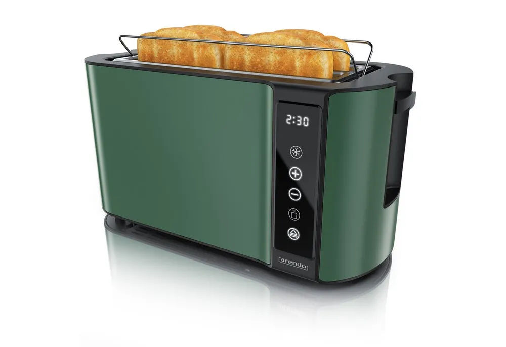Arendo Toaster Wärmeisoliertes Doppelwandgehäuse, Display mit Restzeitanzeige, 2 lange Schlitze, für 4 Scheiben, 1500 W, Touchpanel, Brötchenaufsatz, 7 Bräunungsgrade, Brotscheibenzentrierung