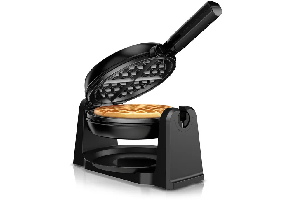 Arendo Waffeleisen Waffelautomat für klassische Waffel mit 17cm Ø, automatische Bräunung, 1000 W, drehbarer Waffelmaker, Rotierend, Antihaftbeschichtet, Abtropfschale
