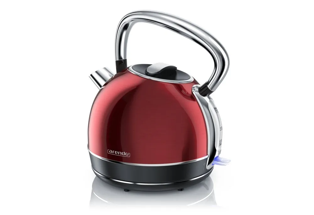 Arendo Wasserkocher, 1,7 l, 2200 W, Edelstahl, Retro Style Vintage, Überhitzungs & Trockenkochschutz, rot