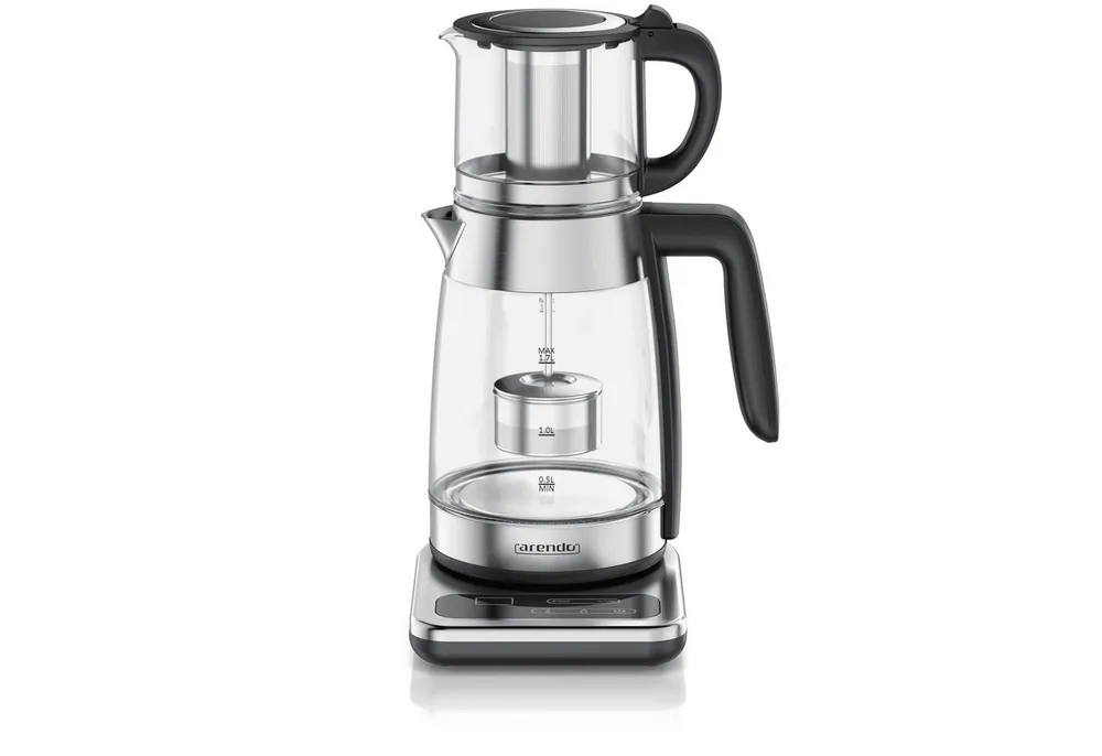 Arendo Wasserkocher 2in1 Glas-Teebereiter & Samowar mit Temperatureinstellung 40°-100°C, 1.8 l, 2200 W, 2in1 Teestation, 1,8L & 0,8L, 40-100°C, 2h Warmhalten, BPA-frei