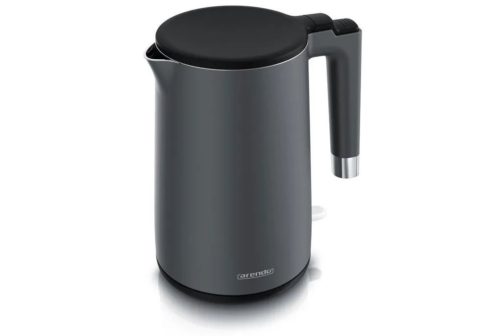 Arendo Wasserkocher aus Edelstahl, 360° Controller, Doppelwand-Design, Cool Grey Matt, 1,5 l, 2000 W, Teekocher, Überhitzungs- und Trockengehschutz, BPA-frei