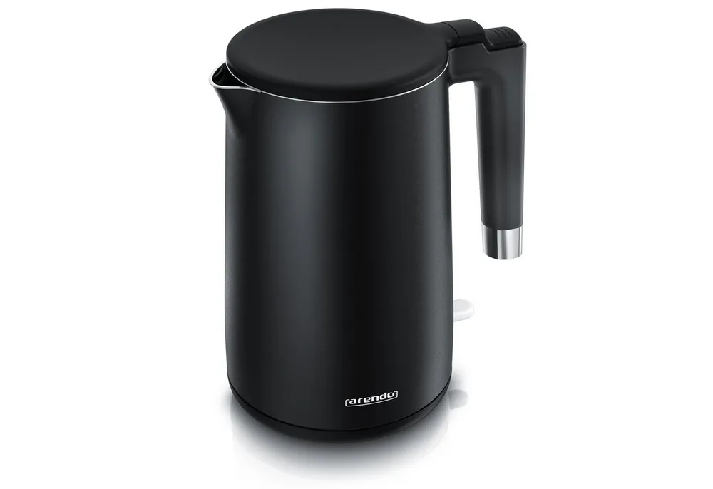 Arendo Wasserkocher aus Edelstahl, Doppelwand-Design, 360° Controller, schwarz matt, 1,5 l, 2000 W, Teekocher, Überhitzungs- und Trockengehschutz, BPA-frei