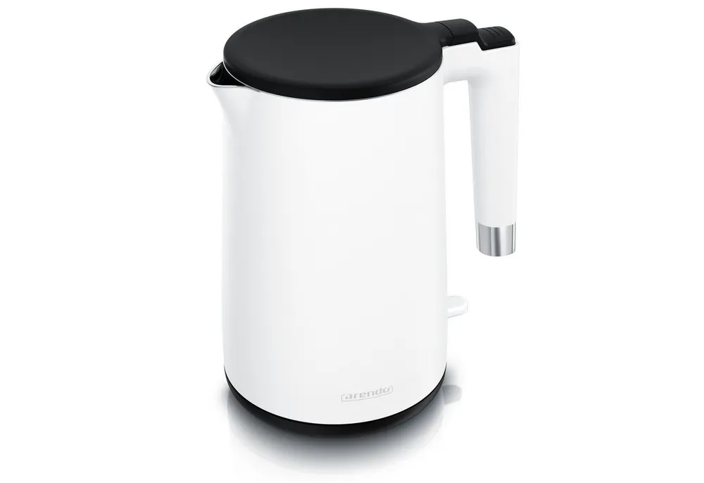Arendo Wasserkocher aus Edelstahl, Doppelwand-Design, 360° Controller, weiß matt, 1,5 l, 2000 W, Teekocher, Überhitzungs- und Trockengehschutz, BPA-frei