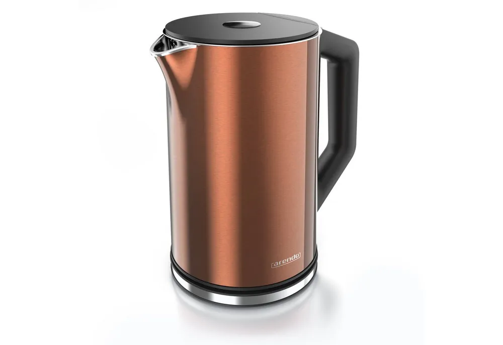 Arendo Wasserkocher aus Edelstahl, Temperatureinstellung 40°–100°C mit Anzeige, Doppelwand, 1,5 l, 2200 W, Teekocher mit Temperaturanzeige, in 5 °C-Schritten einstellbar