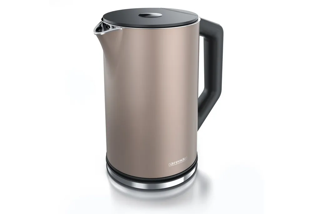 Arendo Wasserkocher aus Edelstahl, Temperatureinstellung 40°–100°C mit Anzeige, Doppelwand, 1,5 l, 2200 W, Teekocher mit Temperaturanzeige, in 5 °C-Schritten einstellbar
