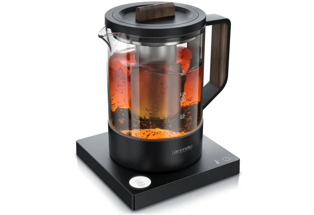Arendo Wasserkocher Glas, Edelstahl Teesieb, Temperatureinstellung 40°–100°C mit Anzeige, 1 l, 800 W, präzise Temperaturmessung, in 5‑°C‑Schritten einstellbar, BPA-frei