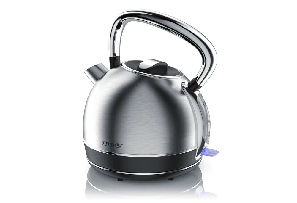 Arendo Wasserkocher Retro Edelstahl Teekessel im Vintage Style, GS Geprüft, Silber, 1,7 l, 2200 W, Überhitzung & Trockenkochschutz, automatische Abschaltung, Kalkfilter
