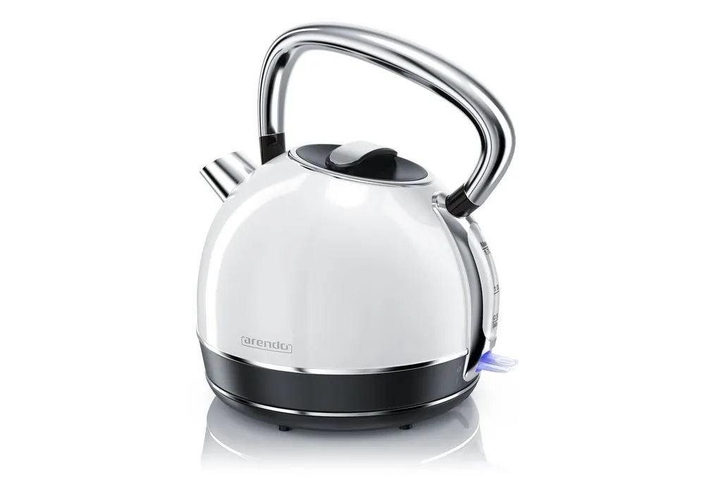 Arendo Wasserkocher Retro Edelstahl Teekessel im Vintage Style, GS Geprüft, weiß, 1,7 l, 2200 W, Überhitzung & Trockenkochschutz, automatische Abschaltung, Kalkfilter