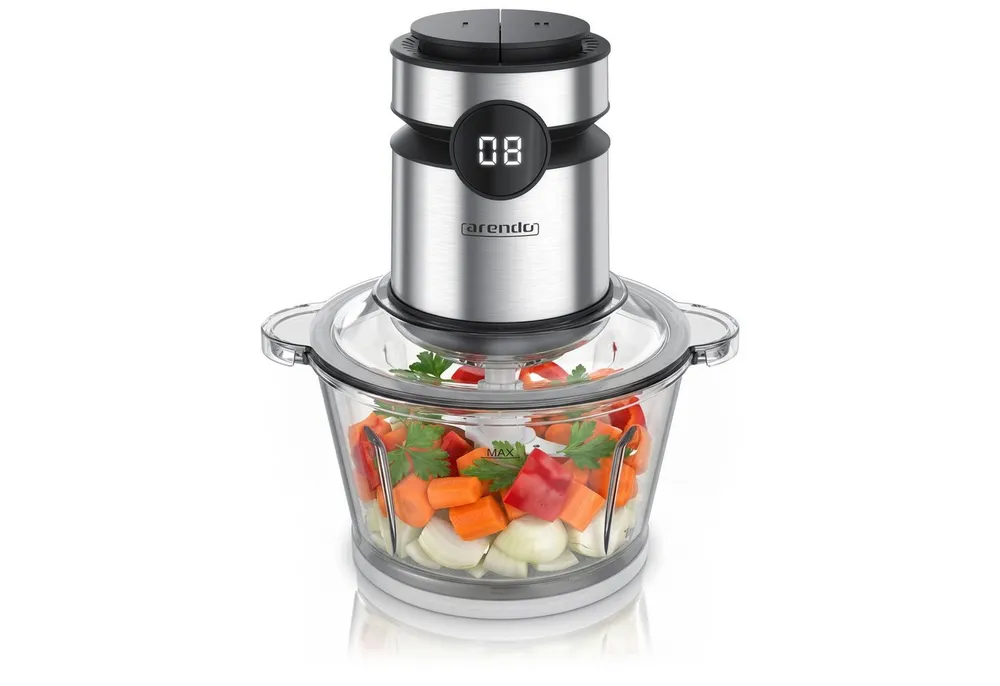 Arendo Zerkleinerer Elektrischer Multizerkleinerer für Fleisch Nüsse Obst Gemüse u.v.m., 500 W, Universalzerkleinerer mit 2 L Glasbehälter, Display, Sicherheitssperre