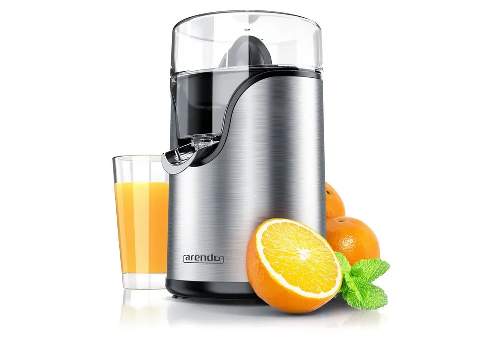 Arendo Zitruspresse Edelstahl Zitronenpresse, elektrisch, Siebeinsatz, Zitronen Presse, 100 W, Limetten & Orangenpresse, großer & kleiner Presskegelaufsatz, BPA frei