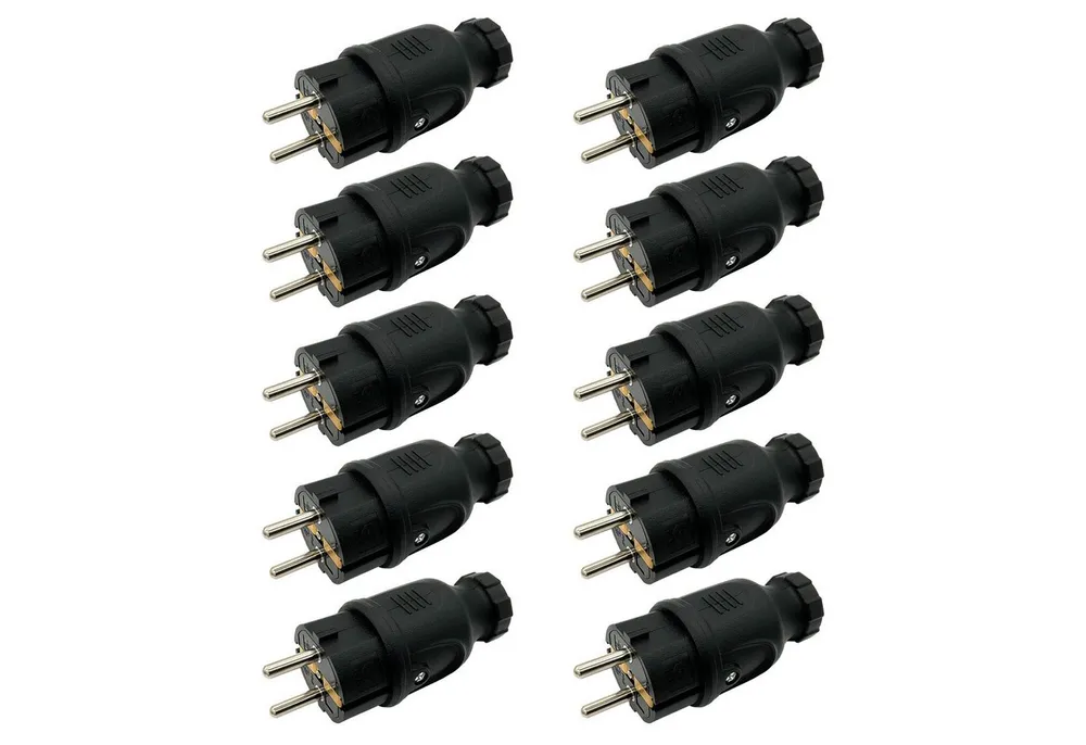 ARLI 10x Schutzkontaktstecker spritzwassergeschützt Schuko Netzstecker Stromadapter, IP44 Schutzkontakt Stecker Stromkabel Verlängerung