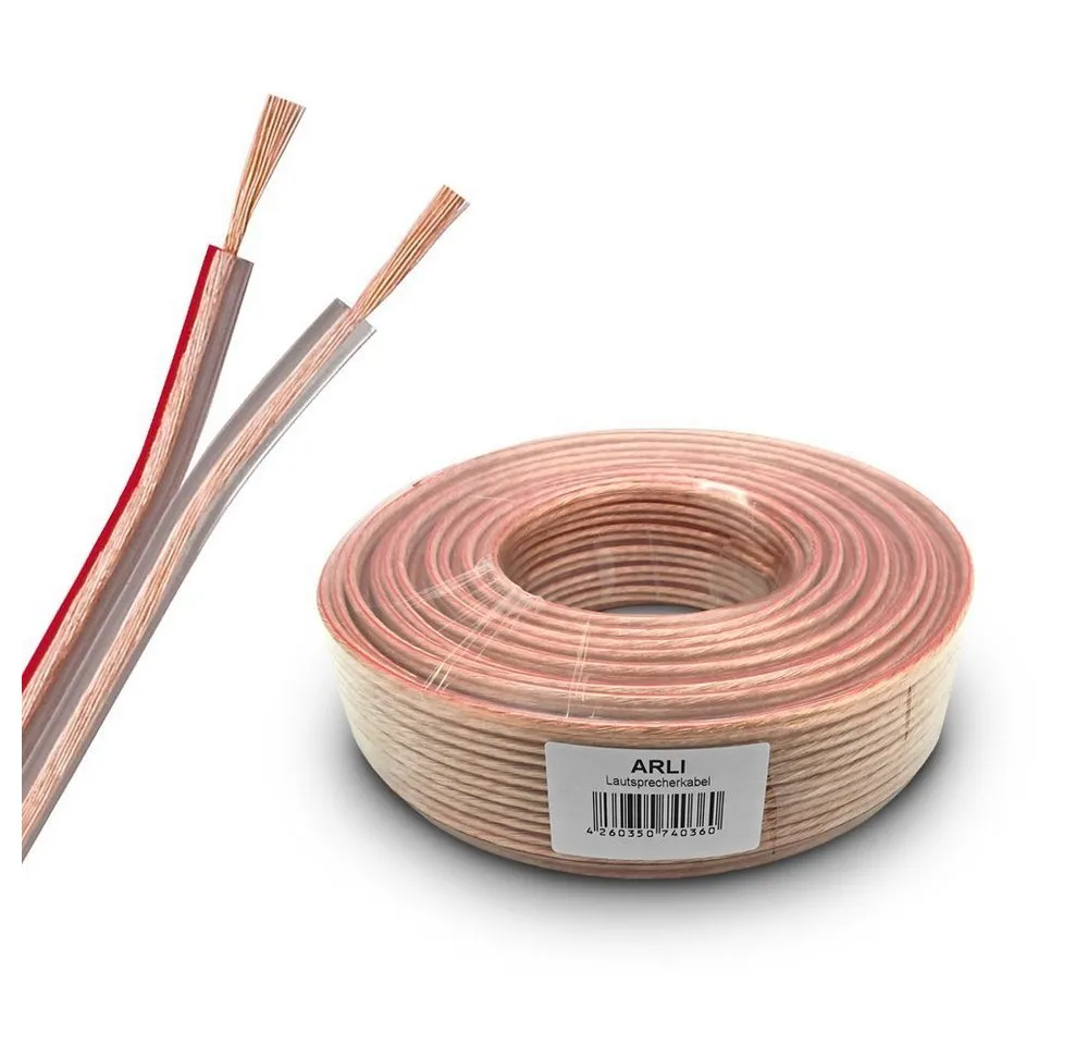 ARLI 2 x 4 mm² transparent Lautsprecherkabel Lautsprecher Box Kabel Audio-Kabel, (2500 cm), 25m 2 x 4 mm² transparent